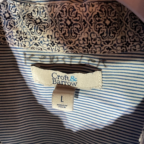 46-6 CROFT & BARROW white blue striped long sleeve half zip pull over top L - Picture 8 of 9